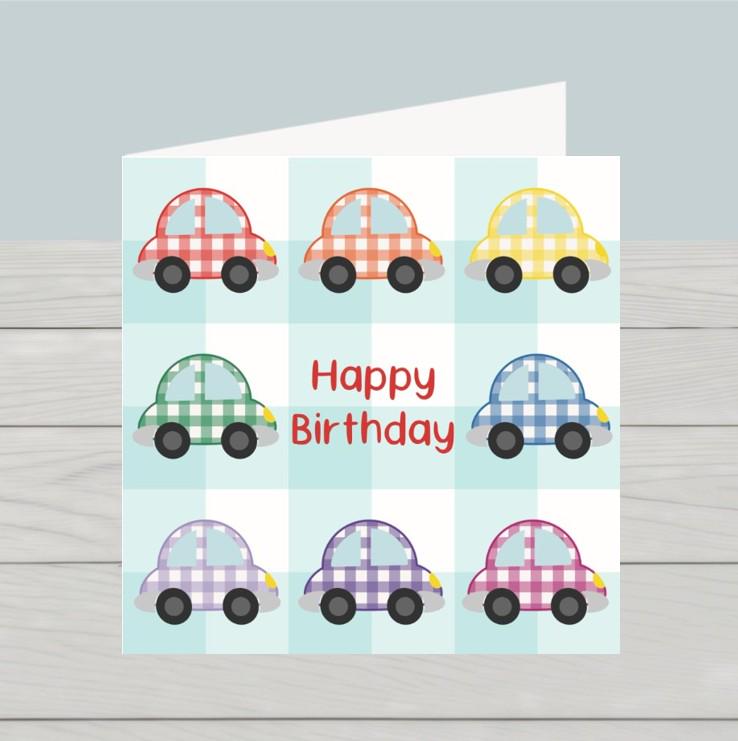 Rainbow cars birthday card