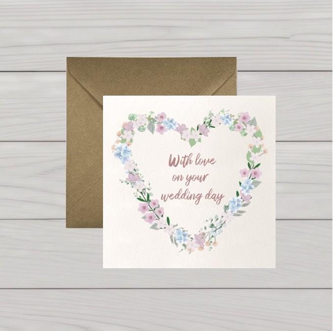 Heart of flowers wedding card