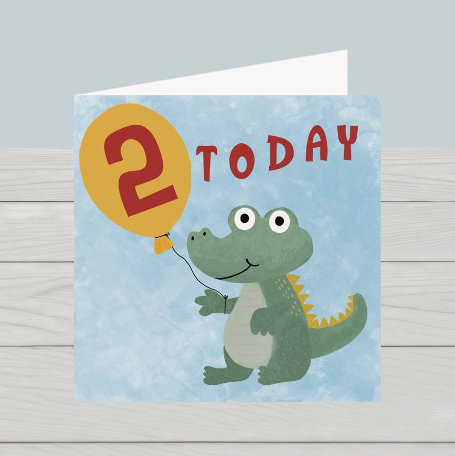 Happy Birthday children’s card crocodile with balloon, ages 1, 2, 3, 4 or 5