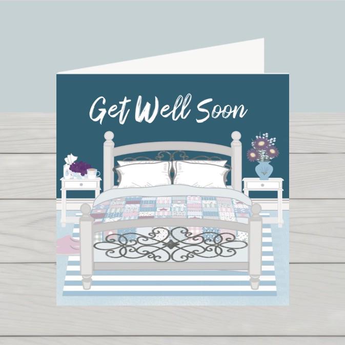 Relaxing bed get well soon card