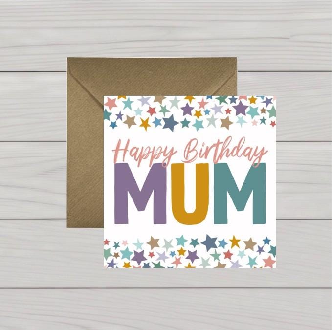 Stars happy birthday Mum card