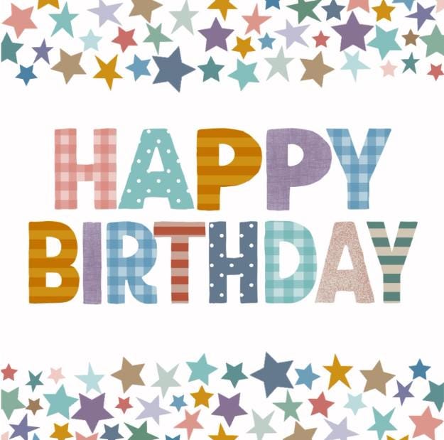 Multicoloured stars birthday card