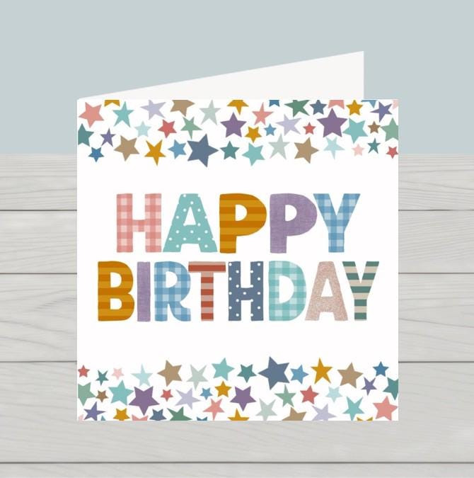 Multicoloured stars birthday card
