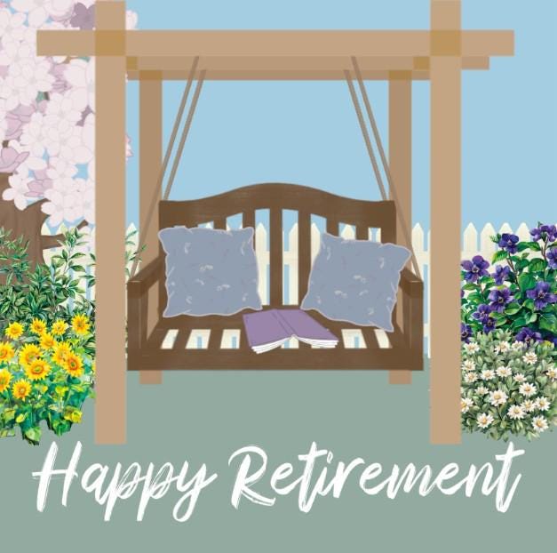 Happy Retirement Card: Garden bench