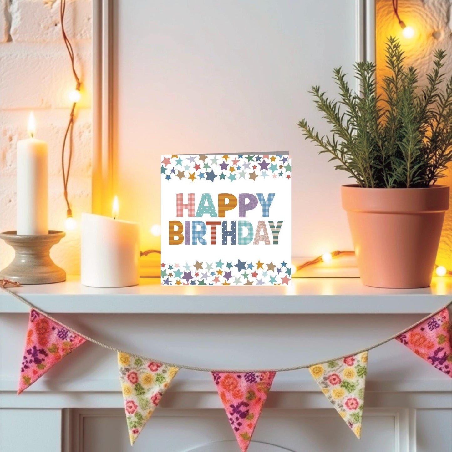 Multicoloured stars birthday card