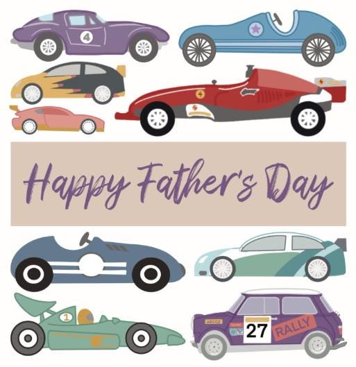 Classic Car Fathers Day Card: UK Printed, Blank Inside