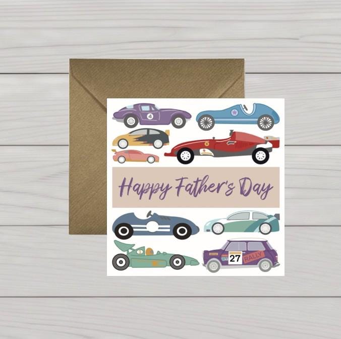 Classic Car Fathers Day Card: UK Printed, Blank Inside