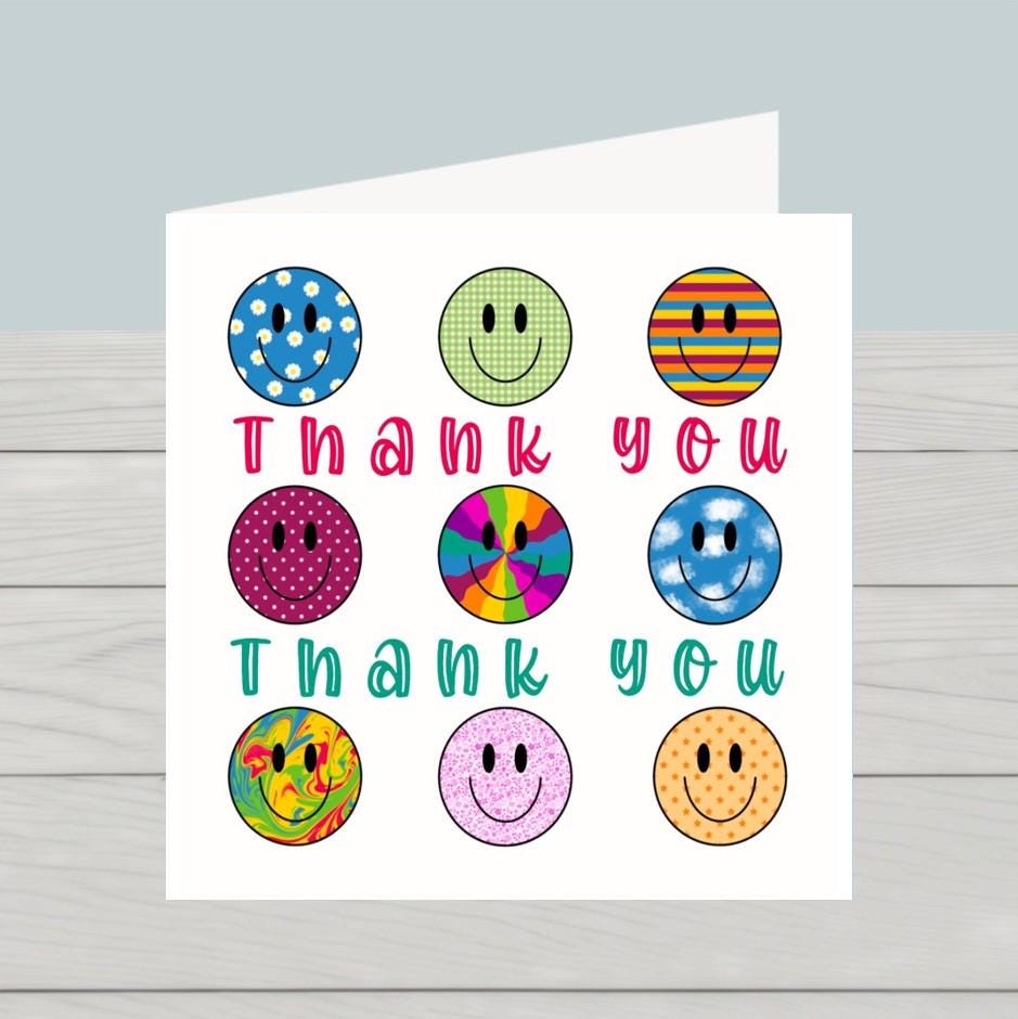 Thank You card smiley faces,