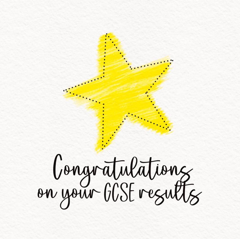 GCSE Exam Results Card: Gold Star Congratulations
