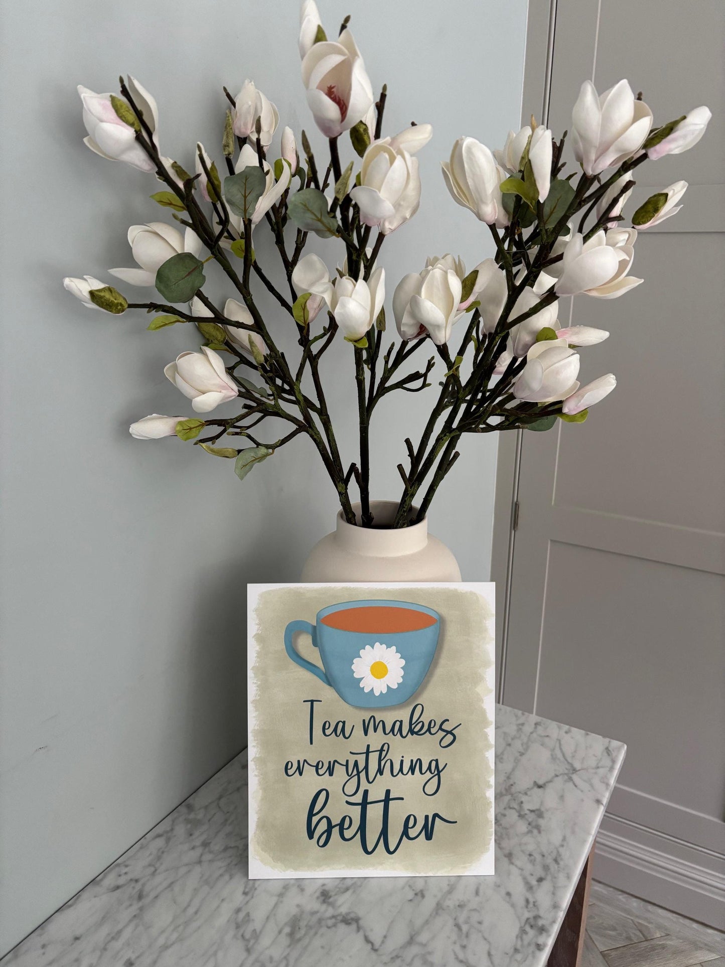 Kitchen wall art #4 Tea makes everything better, Kitchen unframed picture, kitchen printed gallery board, picture for kitchen with teapot