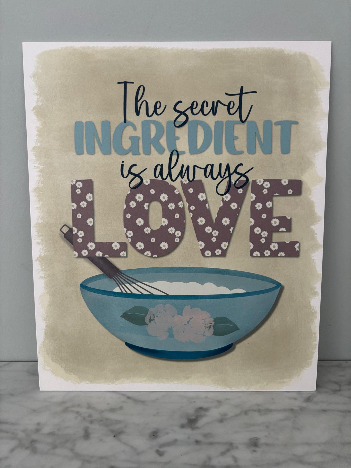 Kitchen wall art #1 Mixed with love, Kitchen unframed picture, kitchen printed gallery board, picture for kitchen with mixing bowl and whisk