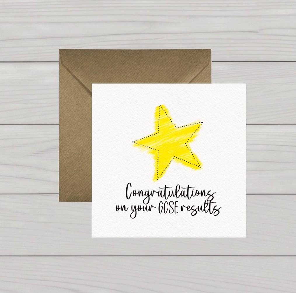 GCSE Exam Results Card: Gold Star Congratulations
