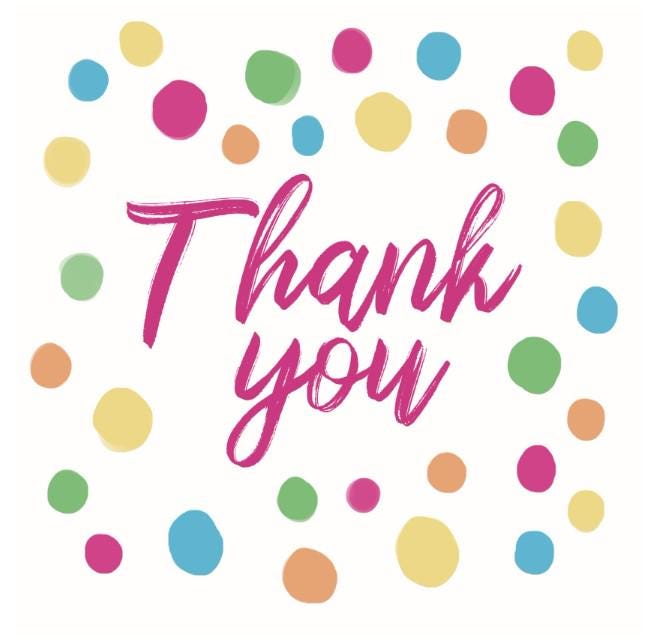 Dotty pink thank you card