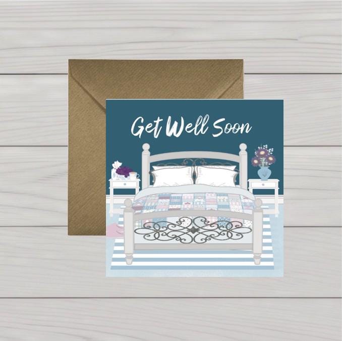 Relaxing bed get well soon card