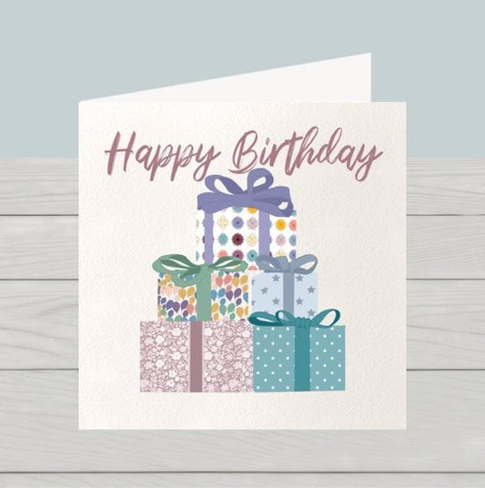 Stack of presents birthday card