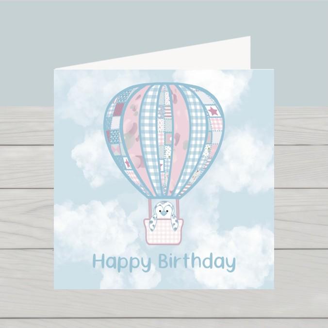 Aeronaut penguin birthday card