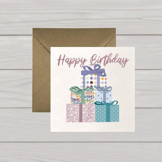 Stack of presents birthday card