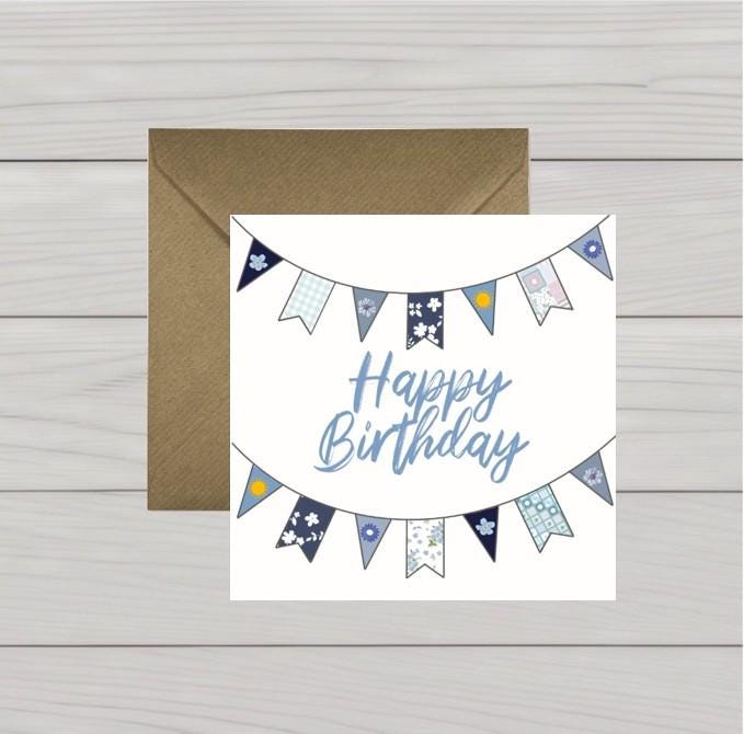 Blue bunting birthday card