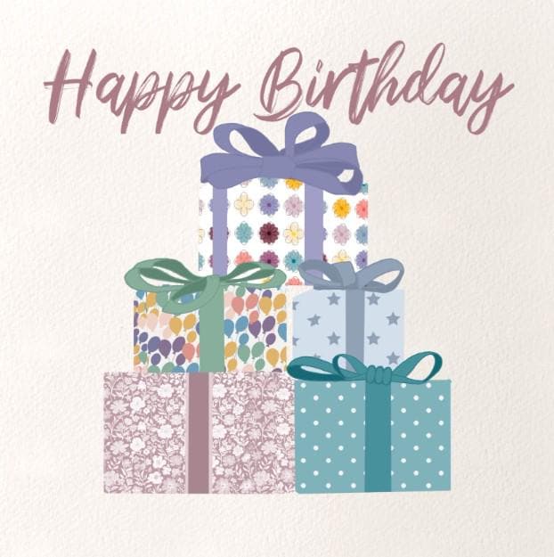 Stack of presents birthday card