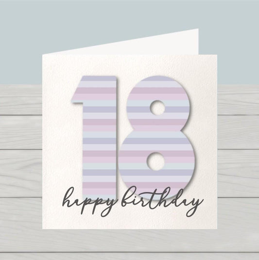 18th Birthday card pastel stripes
