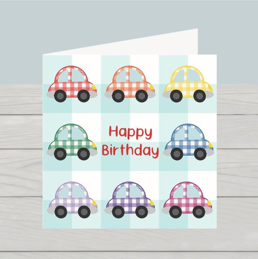Rainbow cars birthday card