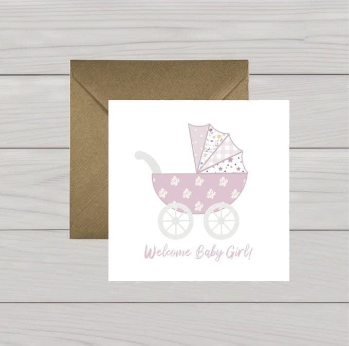 Pink pram baby girl card