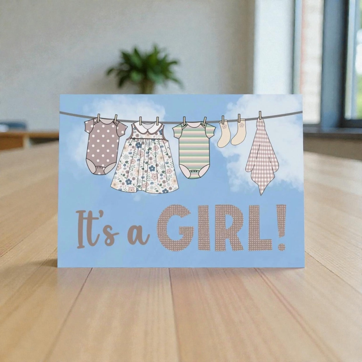 Washing line girl (large A4 card)