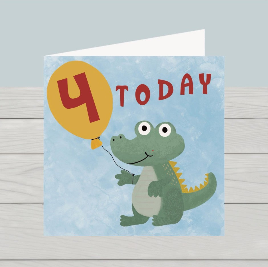 Happy Birthday children’s card crocodile with balloon, ages 1, 2, 3, 4 or 5