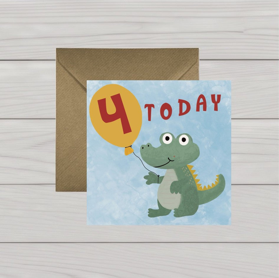 Happy Birthday children’s card crocodile with balloon, ages 1, 2, 3, 4 or 5