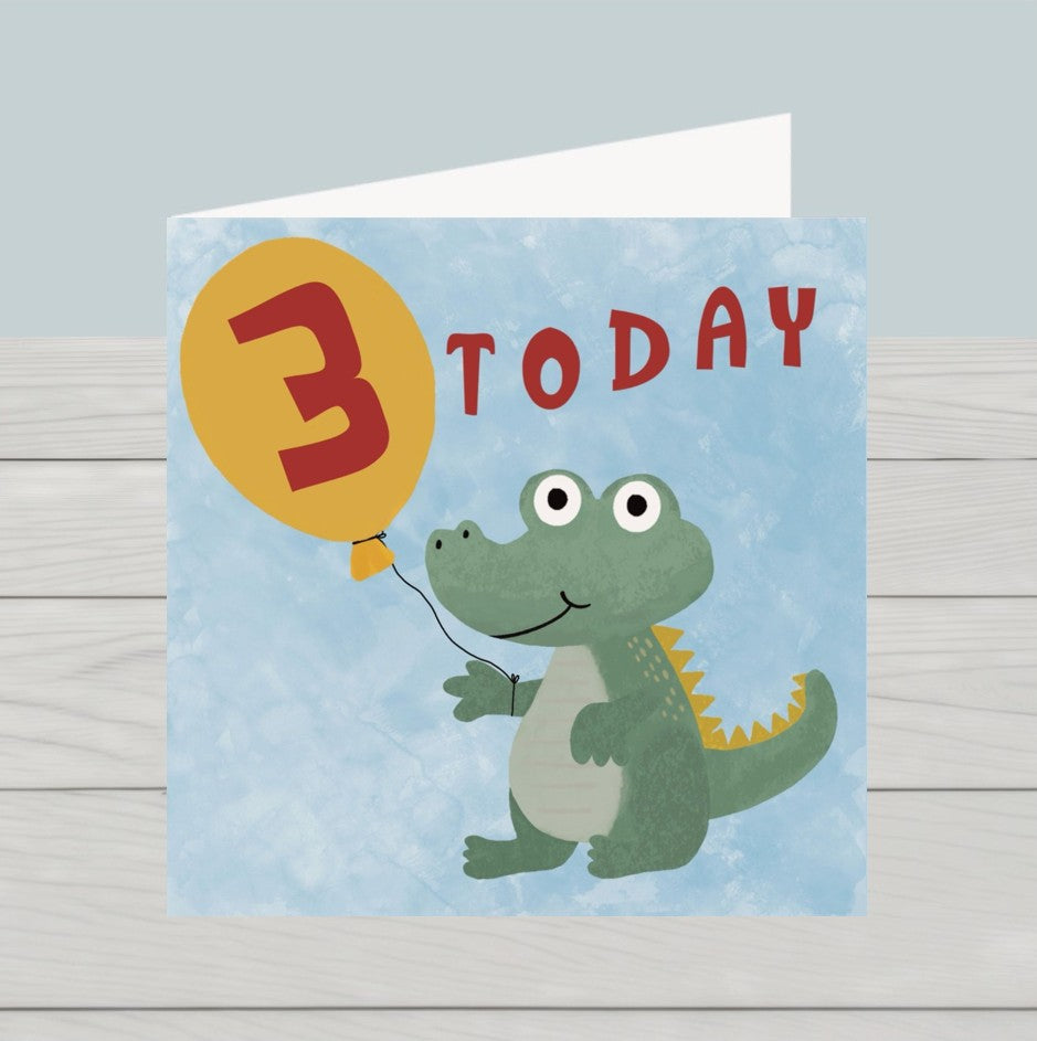 Happy Birthday children’s card crocodile with balloon, ages 1, 2, 3, 4 or 5