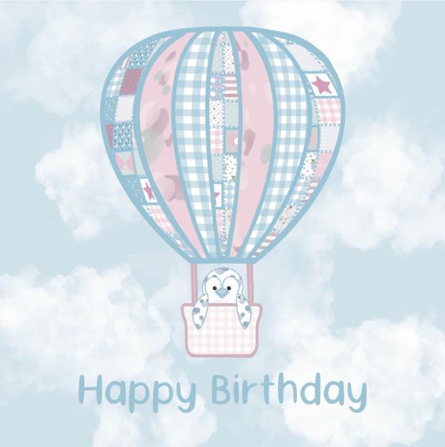 Aeronaut penguin birthday card