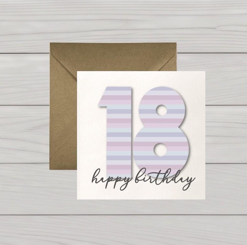 18th Birthday card pastel stripes