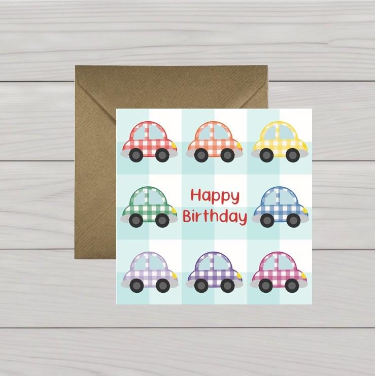 Rainbow cars birthday card