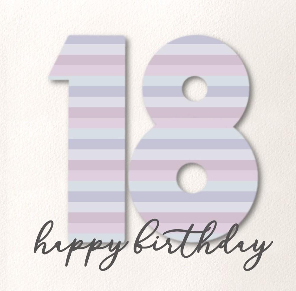 18th Birthday card pastel stripes