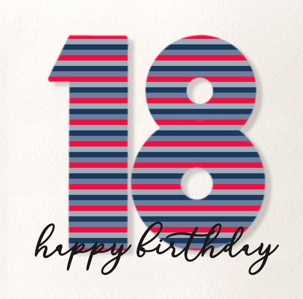 18th birthday red & blue stripes
