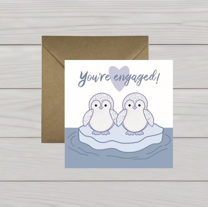 Two penguins engagement card