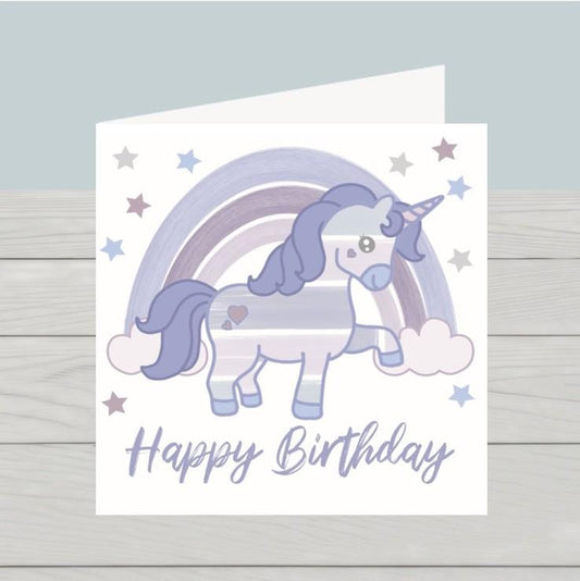 Rainbow unicorn birthday card