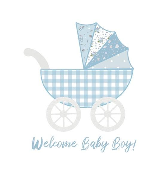 Blue pram new baby boy card