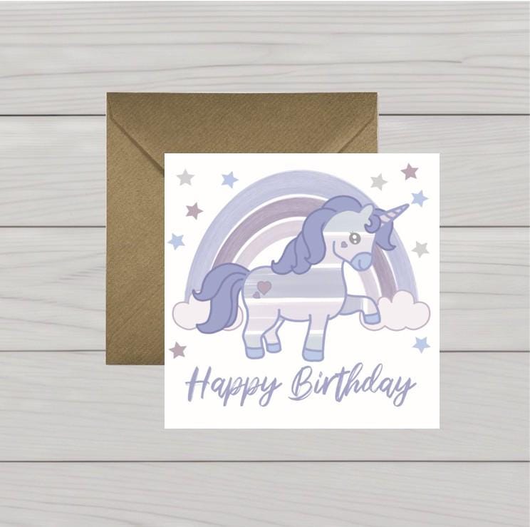 Rainbow unicorn birthday card