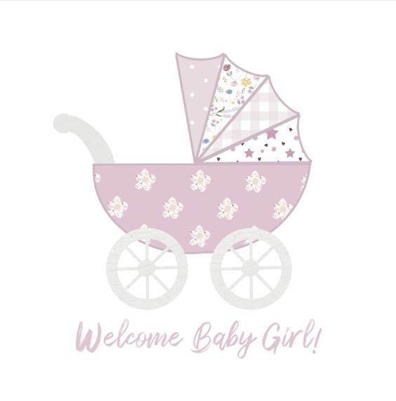 Pink pram baby girl card
