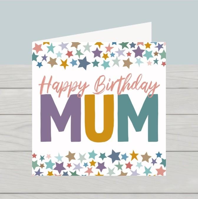 Stars happy birthday Mum card