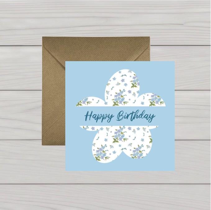 Blue flower birthday card