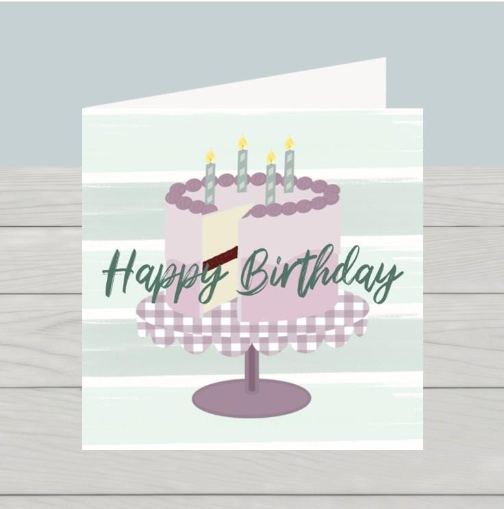 Happy Birthday card: Pink cake on stand