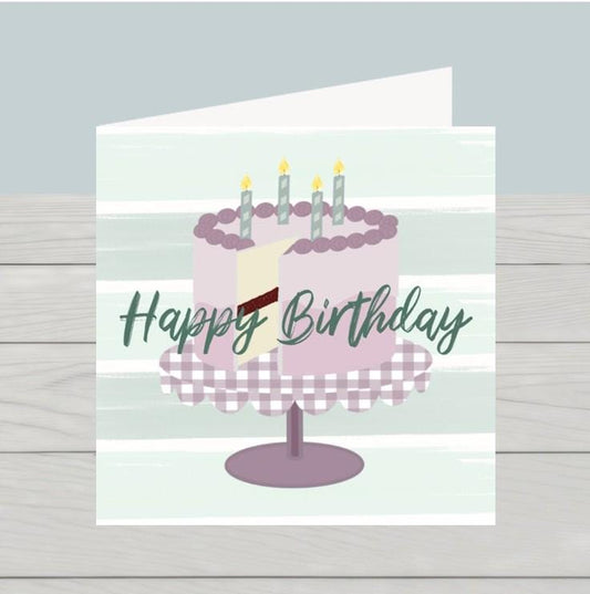 Happy Birthday card: Pink cake on stand