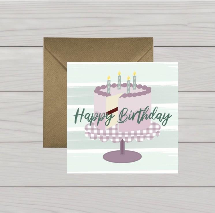Happy Birthday card: Pink cake on stand
