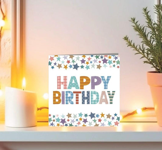 Multicoloured stars birthday card