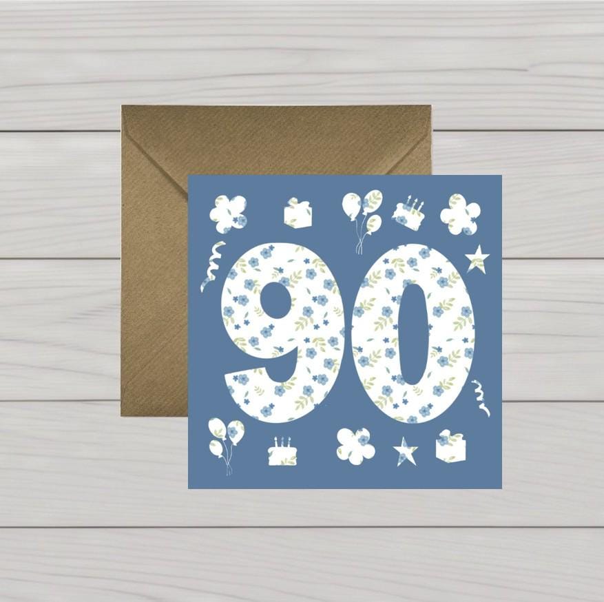 90th Birthday Card: Classic Design, Kraft Envelope