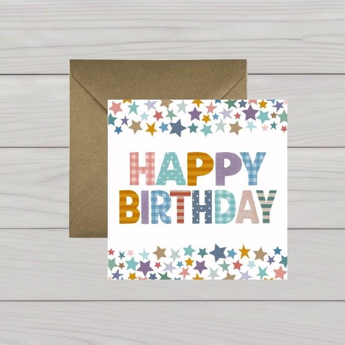 Multicoloured stars birthday card