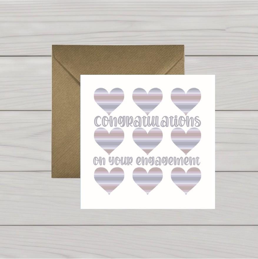 Engagement Congratulations Card: Hearts Design, UK Printed