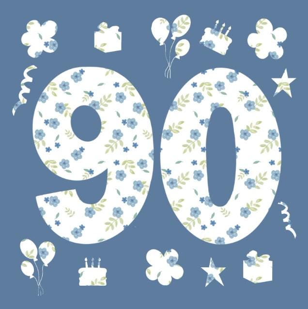 90th Birthday Card: Classic Design, Kraft Envelope